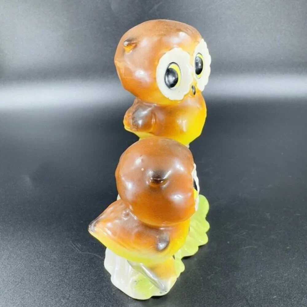Vintage Norcrest Two Big Eye Owls On A Branch with Acorns Figurine Japan Ceramic